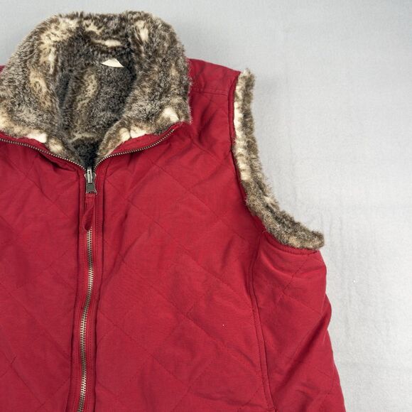 Reversible Womens Vest Lg Red Quilted & Faux Fur Full Zip by Charter Club - Picture 7 of 16